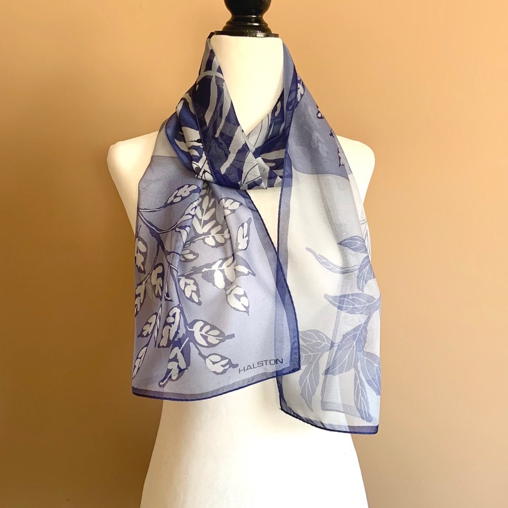Vtg HALSTON blue sheer scarf